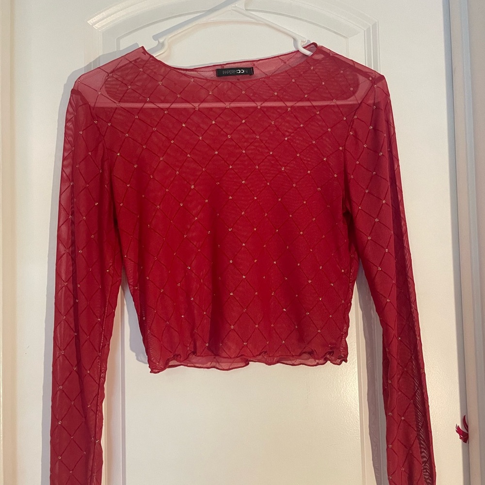 Small Red and Gold Mesh Longsleeve Top